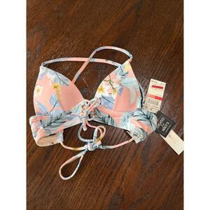 NWT Hula Honey Juniors Moana Floral Lace Front Push-Up Bikini Top Pink Size XS
